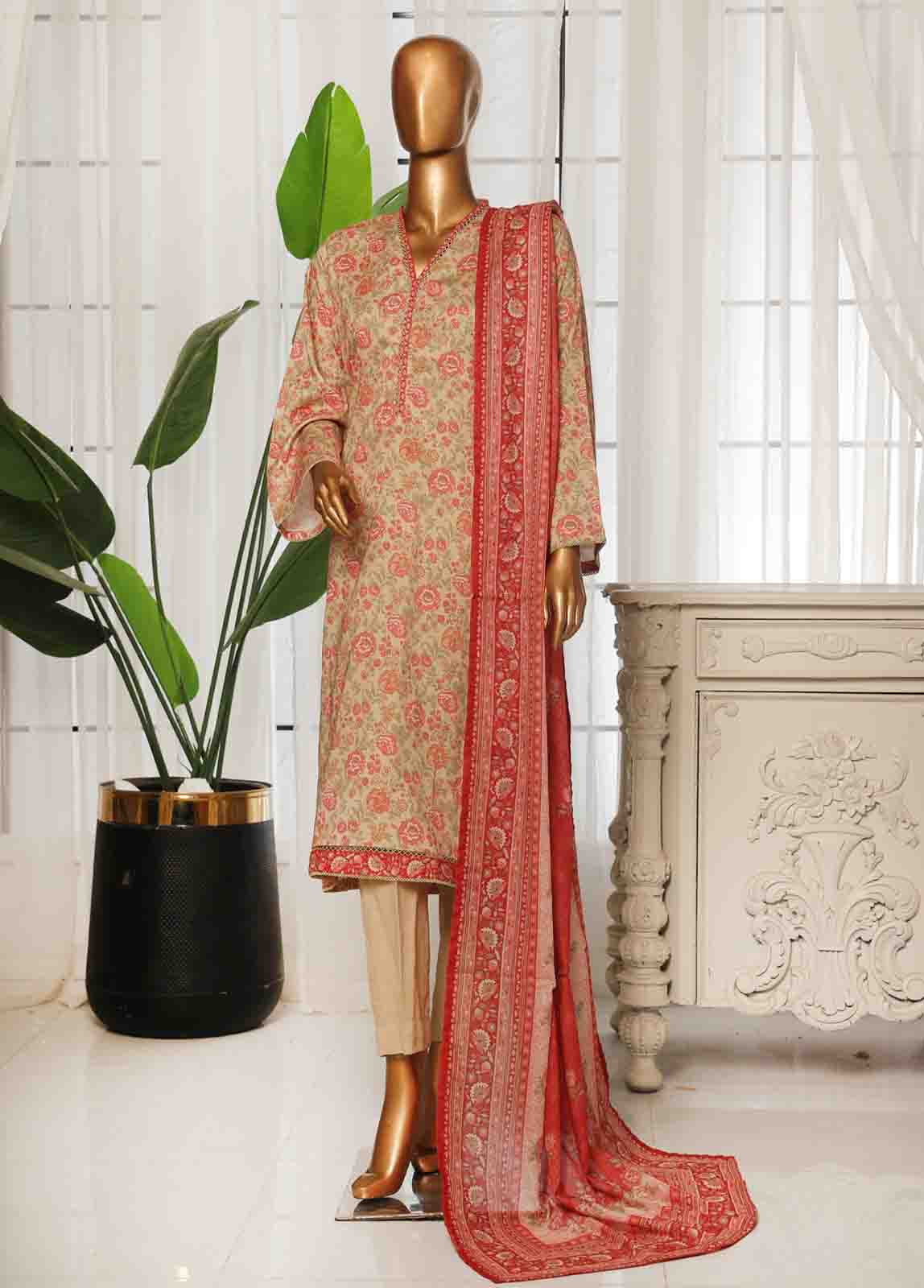 Bin Saeed Printed Lawn Stitched 3 Piece Suit