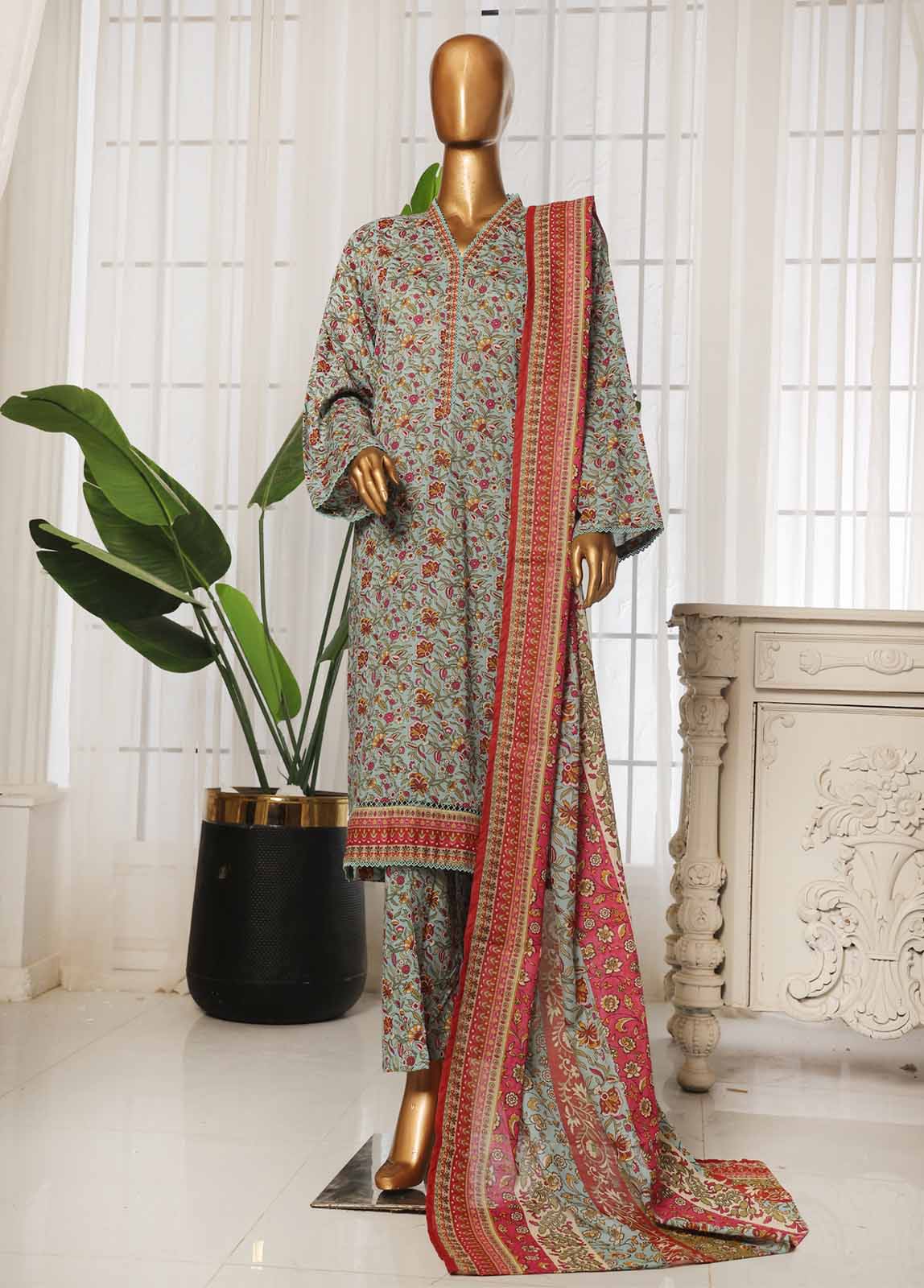 Bin Saeed Printed Lawn Stitched 3 Piece Suit